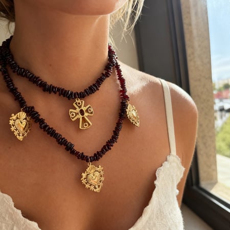 1 Piece Natural Stone Stainless Steel Cross Layered Necklace