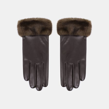 1 paire de gants en peluche PU de couleur unie