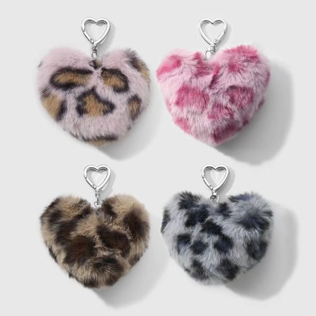 1 Piece Retro Plush Heart Leopard Print Bag Charm 2