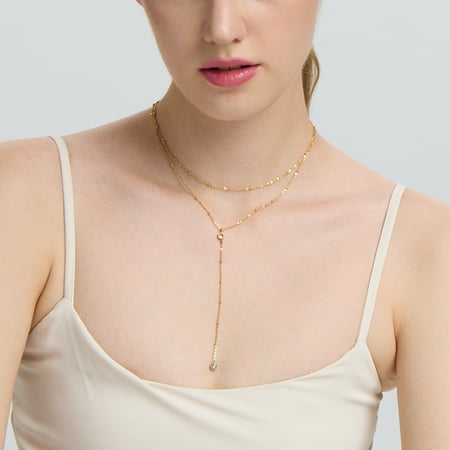 1 stuk Y-vormige ketting roestvrij staal goudkleurige zirkoon gelaagde ketting 2