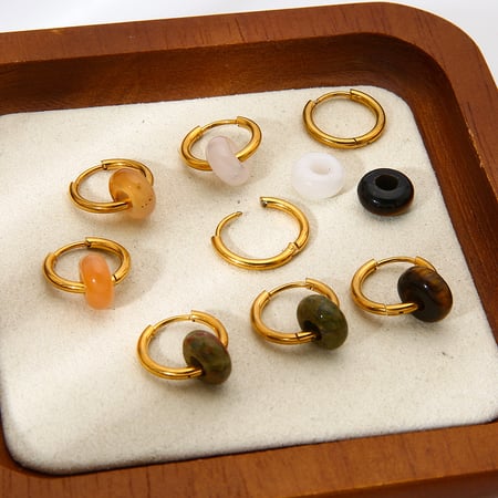 1 paar retro oorbellen van natuursteen, roestvrij staal en goudkleur