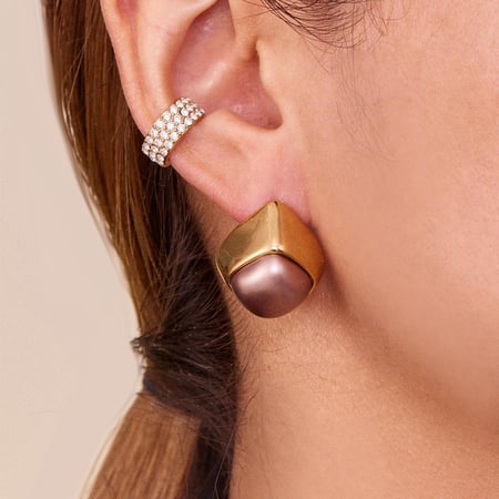 1 paire de boucles d'oreilles puces classiques rectangulaires en acier inoxydable doré pour femme 2