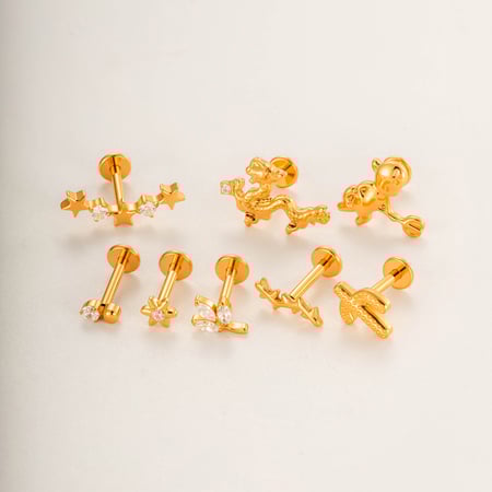 1 Adet Yıldız Bitki Titanyum Zirkonyum Kadın Piercing Küpe