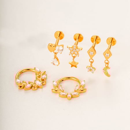 1 Adet Basit Yaprak Titanyum Zirkonyum Kadın Piercing Küpe