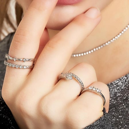 Stainless steel ring with zircon stones