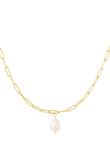 Dikke ketting met parel Goud kleur Stainless Steel 2