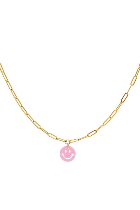 Kids - Smiley necklace Pink & Gold Color Stainless Steel 2