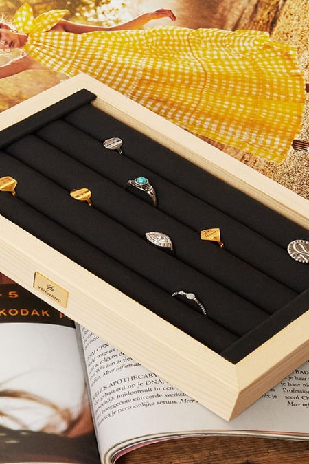 Display 20 Ringen Zwart & Goud kleur Polyester