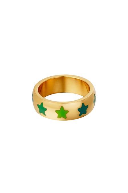 Stainless steel ring with stars Green 16 2