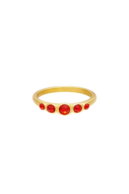 Anillo de acero inoxidable brillo de circonio Rojo 16 2