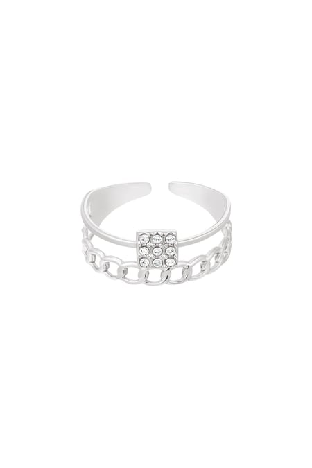 Ring met schakels en strass Zilver Stainless Steel One size 2