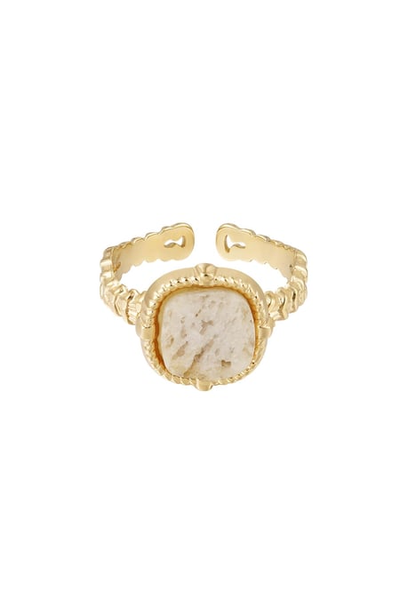 Statement ring elegant - beige - Natural stone collection Beige & Gold Color Stainless Steel One size 2