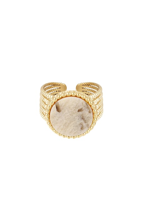 Statement ring stone - beige - Natural stone collection Beige & Gold Color Stainless Steel One size 2