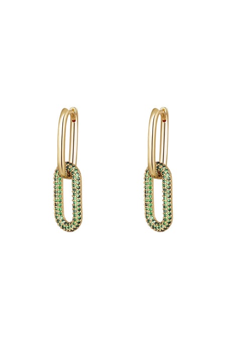 Copper linked earrings with zircon stones - Small Green 2