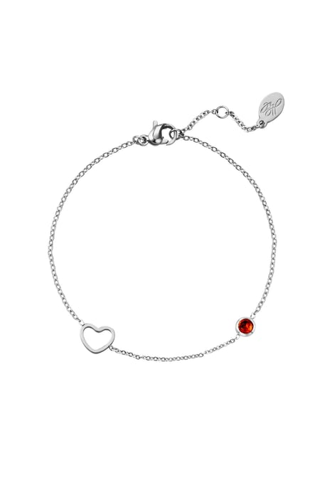 Birthstone bracelet January silver color Red Stainless Steel 2