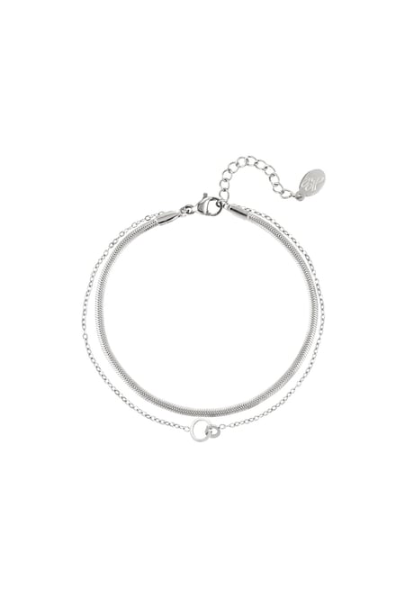 Double bracelet connected circles Silver Color Stainless Steel 2