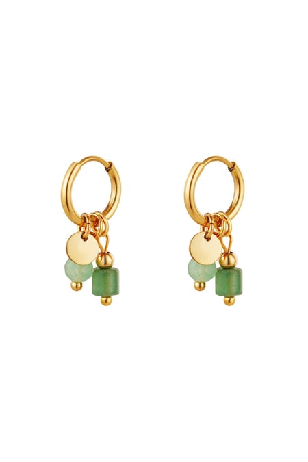 Golden stainless steel charm earrings Green 2
