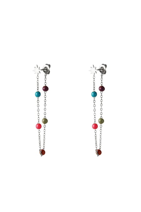 Renkli toplarla yıldız küpe Silver Color Stainless Steel 2
