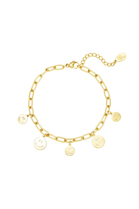 Armband meerdere smileys Goud kleur Stainless Steel 2