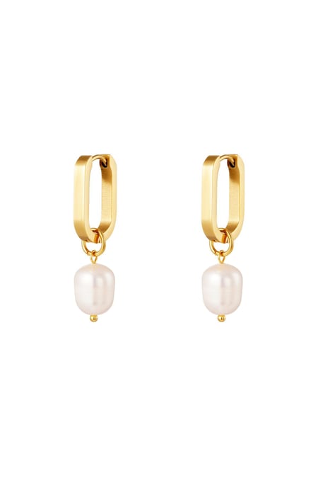 Small oval hoop earrings with pearl Gold Color Stainless Steel 2