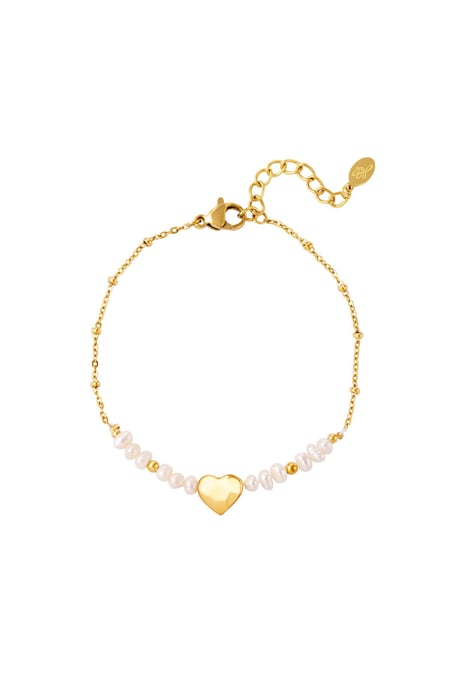 Bracelet pearls and heart Gold Color Stainless Steel 2