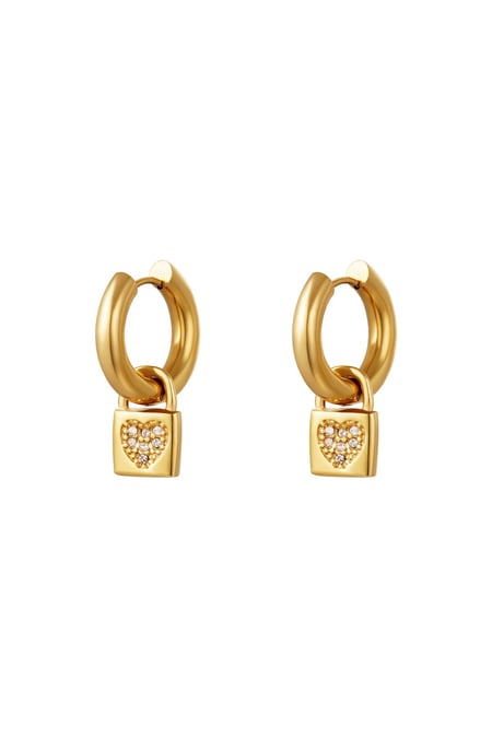 Heart lock earrings Gold Color Stainless Steel 2