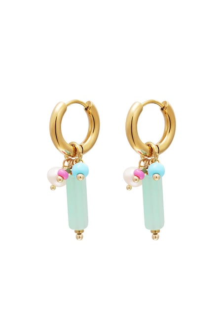 Pendientes colgantes barra Verde & Color dorado Acero inoxidable 2