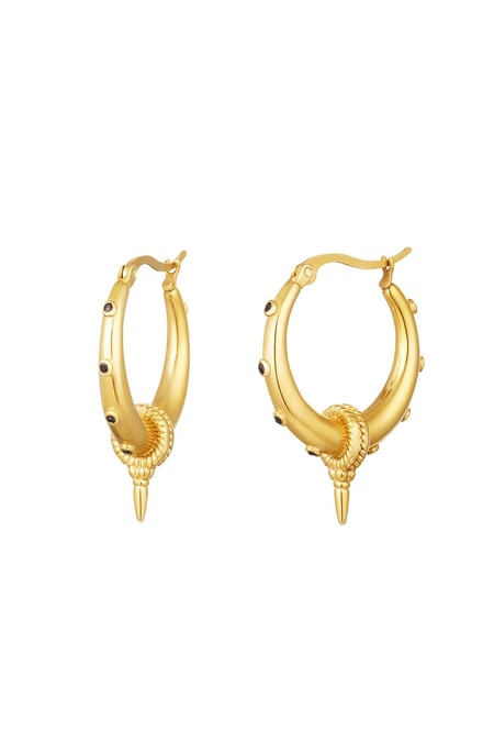 stainless steel earrings black stones - large  2