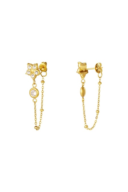 Zircon flower pendant earrings Gold Color Stainless Steel 2