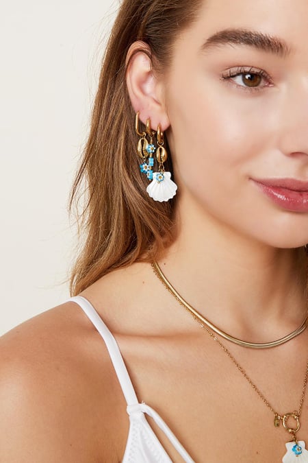 Boucles d'oreilles marguerite bleu coquillage - Collection Plage Acier inoxydable