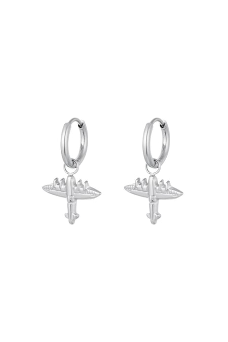 Earrings with airplane charm Silver Color Stainless Steel 2