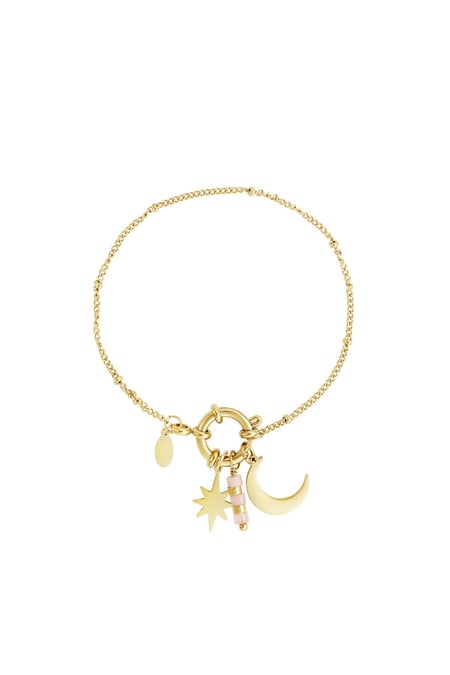 Bracelet with pendant natural stone - Natural stones collection Pink & Gold Color Stainless Steel 2