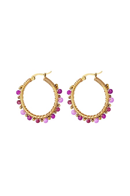 Hoop earrings with colored beads Purple Stainless Steel 2