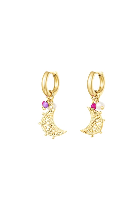 Earrings with moon and beads Gold Color Stainless Steel 2