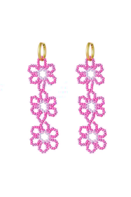Earrings three flowers Fuchsia Stainless Steel 2
