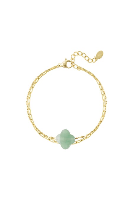 Double bracelet with clover - Natural stones collection Green & Gold Color Stainless Steel 2