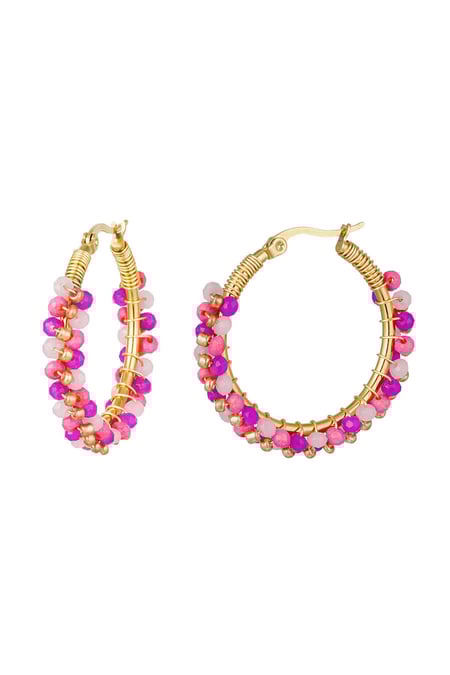 Boucles d'oreilles perle partie Fuchsia Acier inoxydable 2