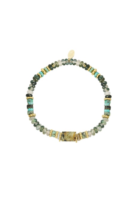 Bracelet beads party - Natural stones collection Green & Gold Color Stainless Steel 2