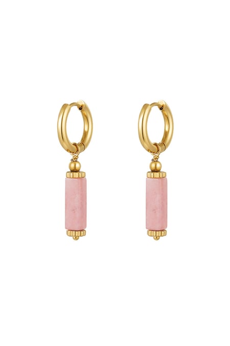 Earrings rectangular stone - Natural stone collection Pink & Gold Color Stainless Steel 2