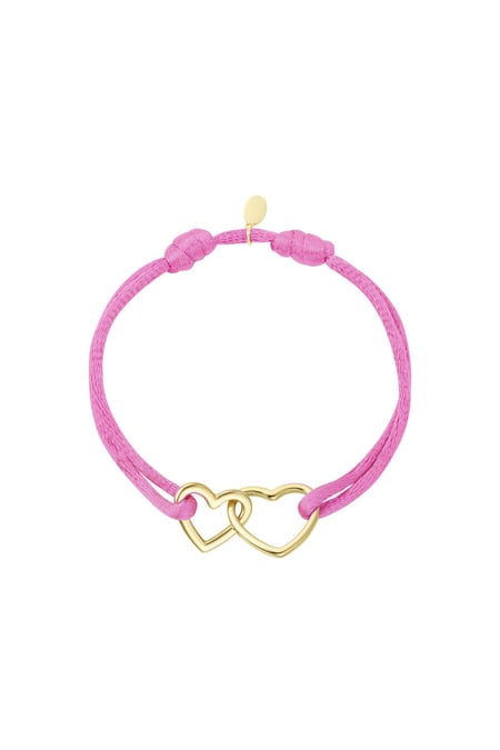 Pulsera de tela corazones Rosa& Color dorado Acero inoxidable 2