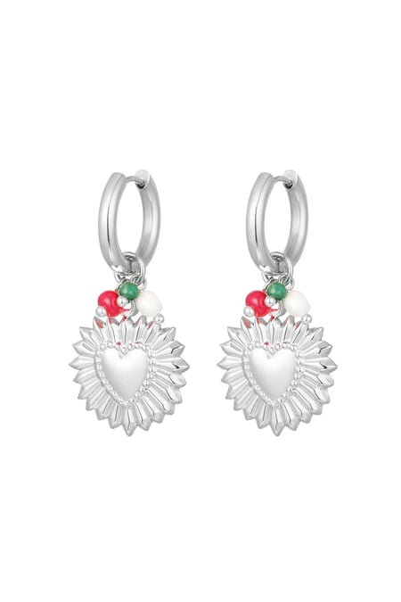 Earrings heart flower Silver Color Stainless Steel 2