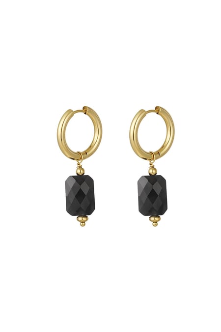 Earrings with rectangular pendant Black & Gold Color Stainless Steel 2