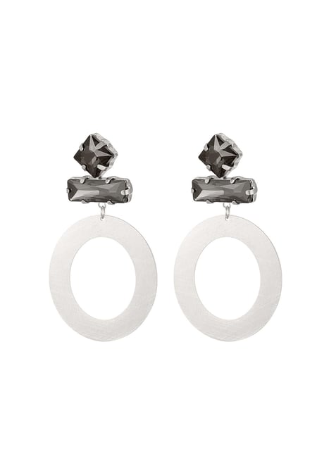 Boucles d'oreilles rondes avec perles de verre Gris et argent Acier inoxydable 2