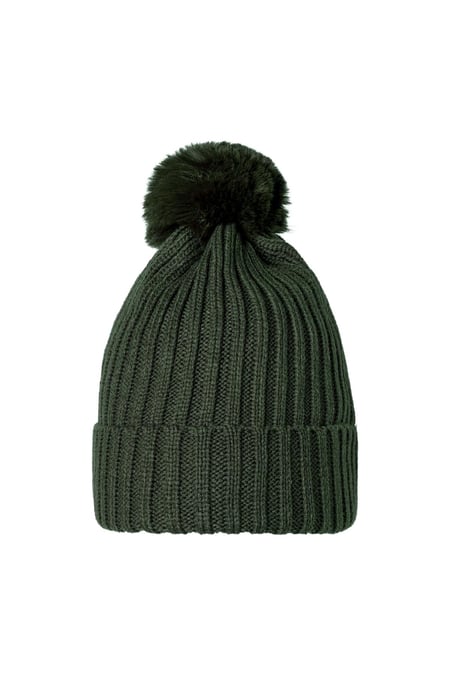 Bonnet Furry Pompon Vert Acrylique 2