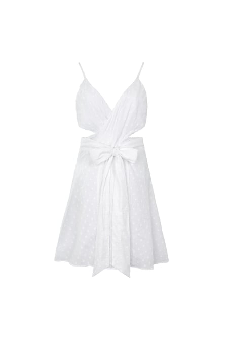 Bel kısmı dekolteli mini elbise White M 2