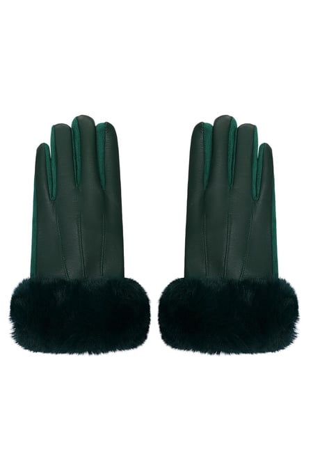 Gants avec fausse fourrure et aspect cuir Vert Polyester Taille unique 2