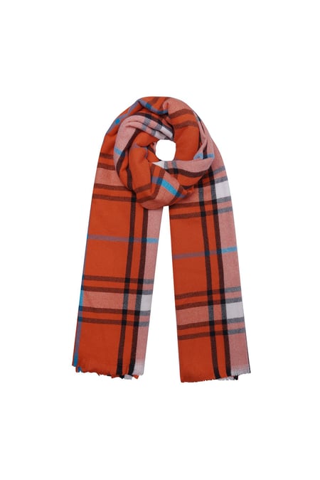 Checkered winter scarf with autumn colors Orange Acrylic 2