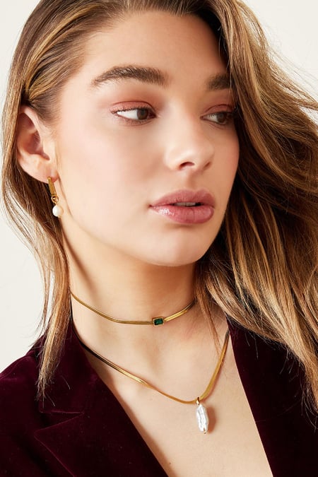 Necklace pearl charm Gold Color Stainless Steel