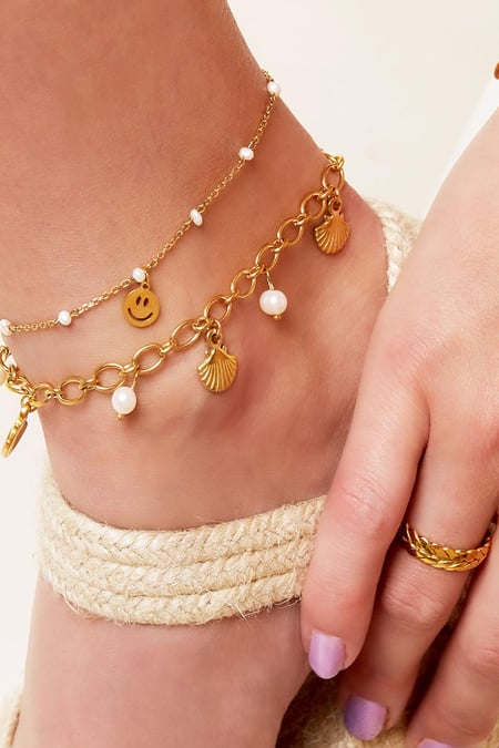 Anklet smiley Silver Color Stainless Steel