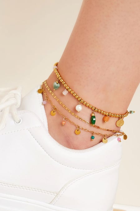 Anklet double chain with charms Gold Color Stainless Steel